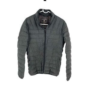 Joseph Abboud Mens Heather Full Zip Down Filled Puffer Jacket Gray Small